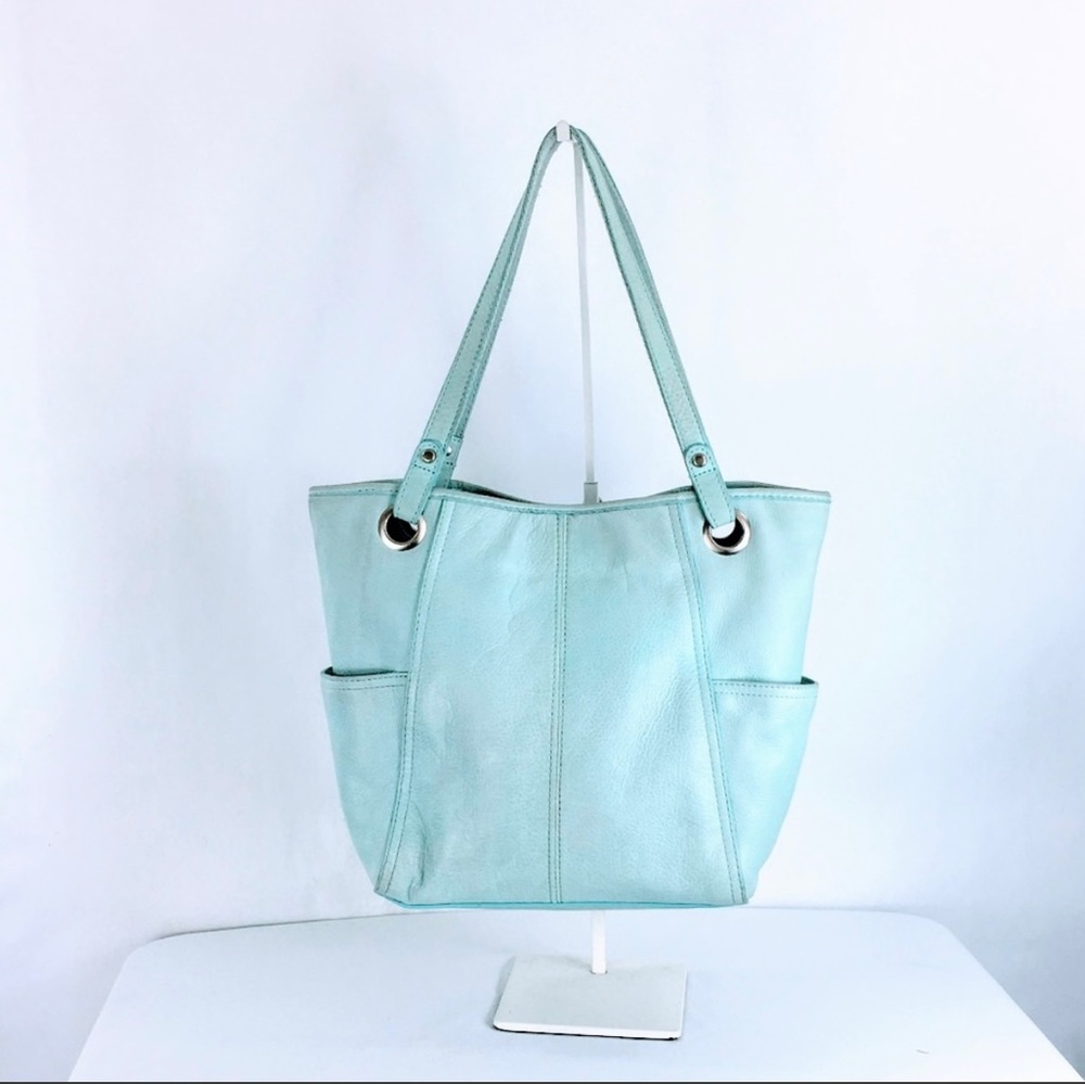 Fossil Leather Tote Powder Blue Shoulder Bag